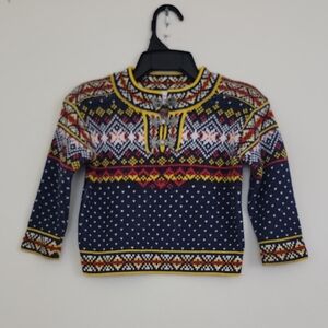 Hanna Andersson Navy & Yellow Nordic Fair Isle Toddler Sweater 12/18
